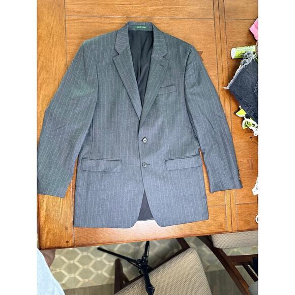 Lauren Ralph Lauren 100% Wool Gray Pinstripe 2 Button Blazer Academia Preppy 40L